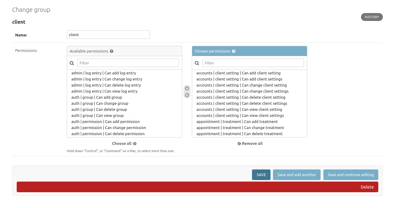 Django Group Permissions Selection